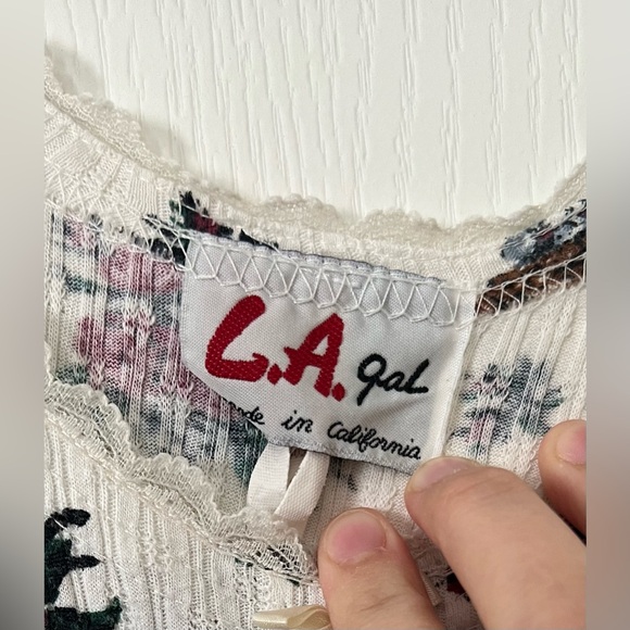 Vintage White & Floral LA Girl Cottagecore Dress Size 9/10 - Picture 4 of 7